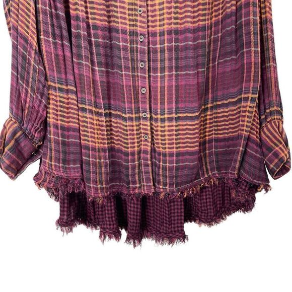 Free People Come On Over Oversized Plaid Shirt top Size XS boho lagenlook - Picture 7 of 10